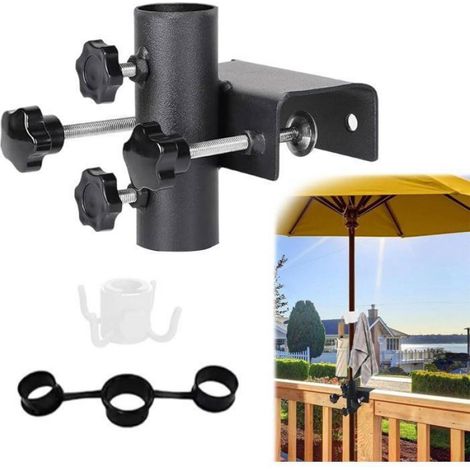 Support parasol balcon - - Fixation sans perçage - Diamètre réglable 23-38 mm - Compatible rambarde  6 cm