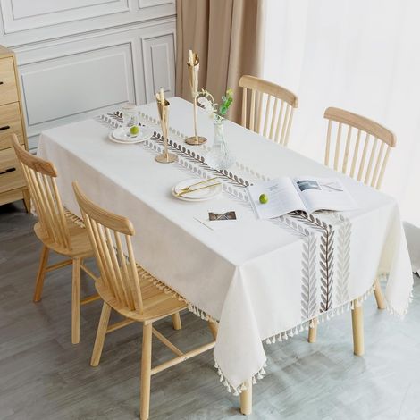 Nappe rectangulaire 110x160cm en coton et lin, imperméable et lavable, avec taies d'oreiller (1/5)