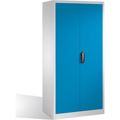 Armoire à outils C+P avec portes battantes, 4 tablettes intérieures, H1950xL930xP600mm Façade bleu clair Corps gris clair (1/4)