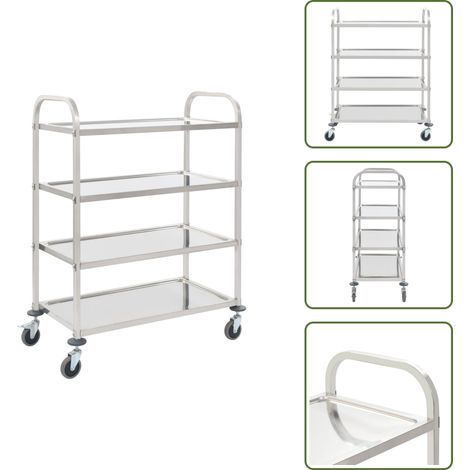 The Living Store 4-Stufiger Servierwagen 107 x 55 x 125 cm Edelstahl - Küchenwagen - Servierwagen - Edelstahl - Rollwagen - Barwagen (1/5)