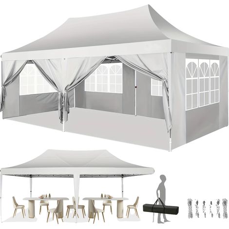 Abri de jardin pliant, auvent imperméable, hauteur réglable, Blanc (1/2)