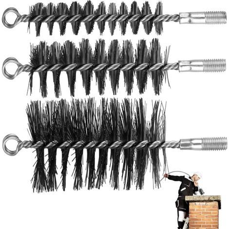 Amélioré 3 brosses pour tuyaux de poêle, brosses pour Pipes de cheminée et Buses de chaudière pour Nettoyer Les cheminées, Les chaudières et Les tuyaux (30/50/80 mm) (1/5)