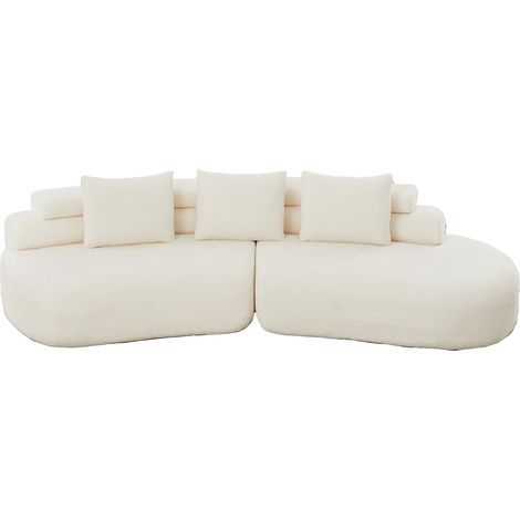 Canapé modulaire 2 pièces en chenille crème blanche au design arrondi sans accoudoirs (1/5)