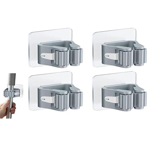 4 Pièces Porte-Balai Mural Auto-adhésif Porte Vadrouille Accroche Balai Mural sans Perçage Pince à Balai Supports de Balai de Vadrouille Gris Accroche Balai pour Porte Salle de Bain