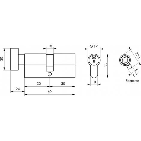 Cilindro europeo SA con pomolo 30 x 30 mm finitura ottone, 3 chiavi – THIRARD (1/2)