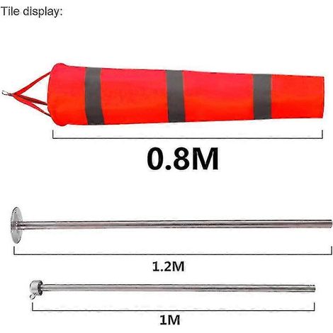 Manche à air - Anémomètre en polyester ripstop - Pour usage extérieur, aéroports, fermes et parcs, 81 cm (32 po), grande taille, rouge, réfléchissante (1/3)