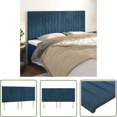 The Living Store Têtes de lit 4 pcs Bleu foncé 100x5x78/88 cm Velours - Tête De Lit - Literie - Meuble De Chambre - Velours - Chaise Longue (1/5)