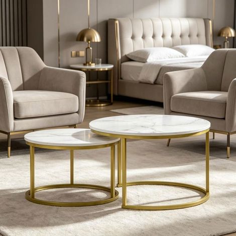Table basse 2 pièces design gigogne tables rondes style moderne format compact (1/5)