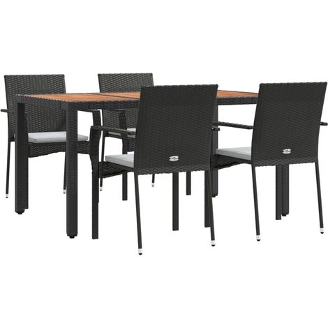vidaXL 5 Piece Garden Dining Set with Cushions Black Poly Rattan