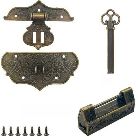 Loquet de gaufrage Antique Mini Cadenas Hasp Rétro Moraillon avec verrou rétro, vis et clé Fermoir Boite en Bois Serrure à boucle pour Décoratifs Cabinet Armoire Boîte à Bijoux Boîte Cadeau Valise (1/5)
