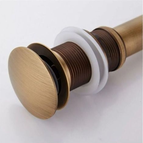 Bouchon de bonde de lavabo rétro à poussoir, bonde clic-clac sans trop-plein, siphon universel en laiton bronze poli sans trou de trop-plein (1/4)