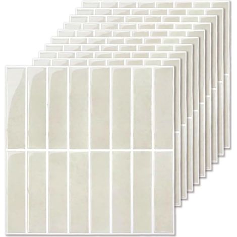 Adhesive pour Cuisine Salle de Bain, Autocollant Carrelage Carreaux Adhesif Mural Rectangulaires 3D Carreaux Autocollants, Sticker Carrelage Mural (Beige, 10 Pièces, 30.5x 30.5cm) (1/5)
