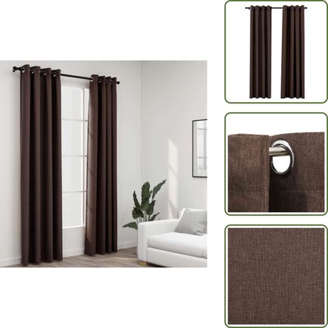 The Living Store Tende Oscuranti Effetto Lino con Occhielli 2pz Talpa 140x225cm - Tende grigio talpa