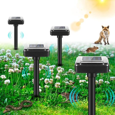 BEBUSINGOTO 4er Set Solar Maulwurfabwehr: Solar Ultraschall Abwehr, Solar Maulwurfabwehr, Solar Maulwurfabwehr für Maulwürfe, Katzen, Taschenratten, Rasen und Garten