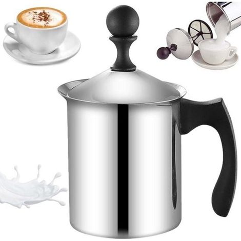 Mousseur à lait manuel 800 ml en acier inoxydable - mousseur manuel pour une mousse de lait parfaite - épine pour la préparation du café - double tamis - mécanisme de pression spécial.