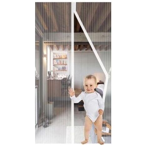 Magnetisches Moskitonetz für Türen, 90 x 210 cm, Fliegengittertürvorhang, automatischer Schließmechanismus, atmungsaktiver Insektenschutz für Balkontüren und Wohnzimmer, kein Bohren erforderlich, Weiß (1/5)