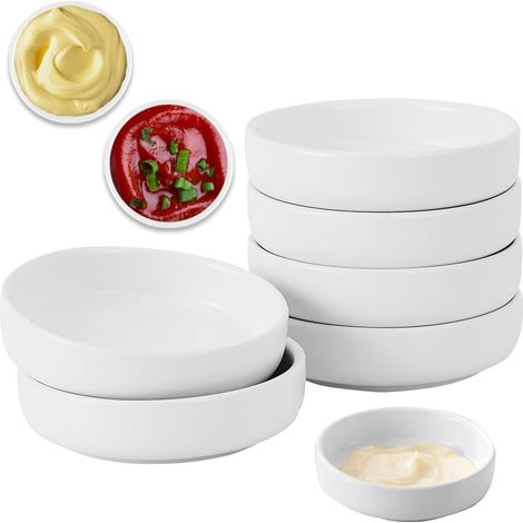 6 Pièces Bol, Céramique, 9x9x2,4 cm, Blanc, Pour Sauce, Dessert, Snack