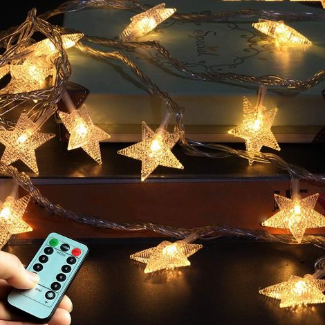 Guirlande lumineuse étoiles - Télécommande, piles, 10 m, 80 LED, couleur chaude - Étoile (1/5)