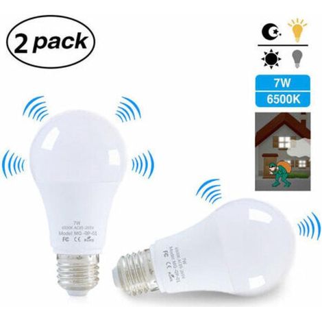 Lampe E27 LED 7W Détecteur de Présence, Ampoule à Capteur Infrarouge, Lumière Blanche, Lot de 2, Économie d'Énergie (1/4)