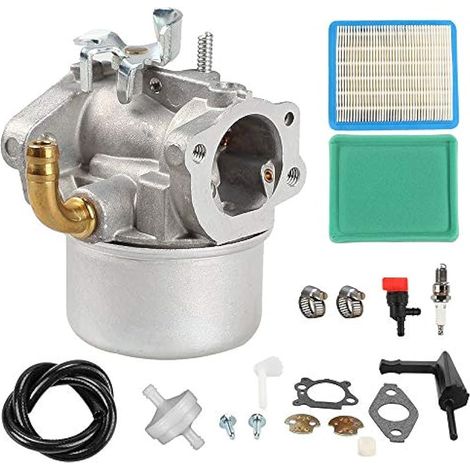 Compatible avec le carburateur 693865 pour Briggs & Stratton 798653 698860 791077 790290 697354 698474 Carb Neuf, avec kit de bougie d'allumage de filtre à air 491588S 491588 (1/4)