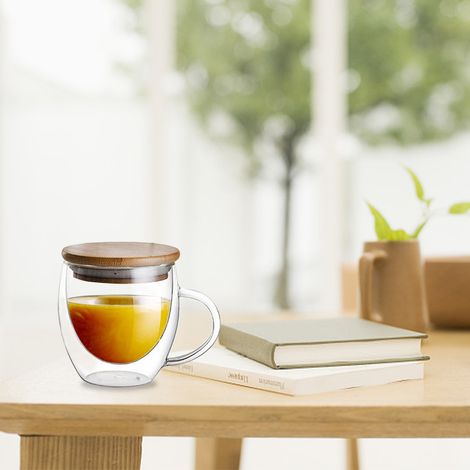 Tasse à café double paroi transparente avec couvercle, gobelet isotherme épaissi pour lait