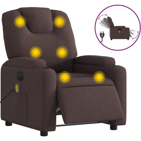 Chaise longue électrique avec massage intégré – Fauteuil relax en tissu brun foncé, réglage inclinable, fonction chauffage et vibration – Pour salon ou chambre (1/5)