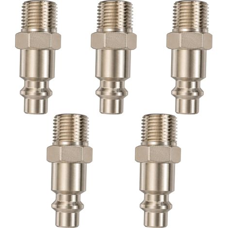 5 Pcs Euro 1/4" BSP Male Brass Air Compressor Quick Coupling Pneumatic Connectors with Integrated Valve Corrosion Resistant Easy Installation for Compressor and Tools (1/5)
