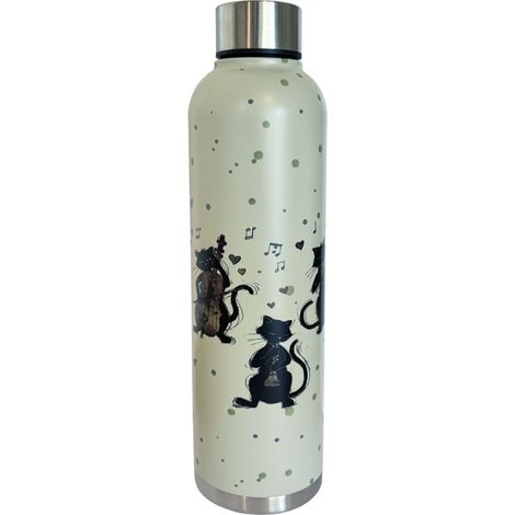 Bouteille isotherme beige en inox chat musicien 750 ml (1/3)