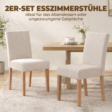 Set aus 2 Esszimmerstühlen, moderne Stühle mit Leinenbezug, gepolsterter Sitzfläche und Rückenlehne sowie Beinen aus Gummibaumholz. (1/5)