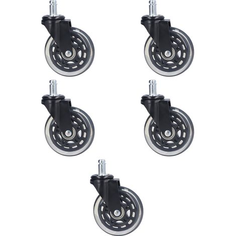 gerade Rollen, 22 x 11 mm, 76 mm (3 Zoll), für Bürostühle, federbelastete Möbelrollen, leise, schwarz, bodenschonend. (1/5)
