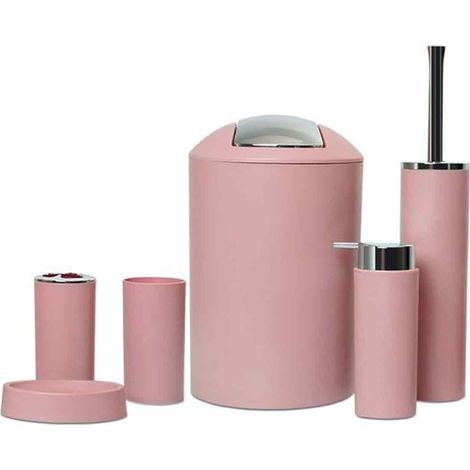 Ensemble Accessoires Salle De Bain - Plastique Rose Résistant Humidité - Pour Douche Et Baignoire - Lot De 6 Pièces (1/5)