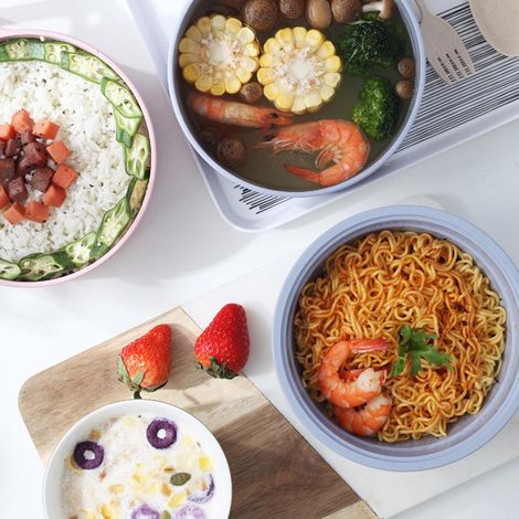 6-teiliges Mikrowellen-Ramen-Set: Schüsseln, Instant-Nudelschüsseln, Bambusfaserschüsseln, Suppengeschirr-Set zum Abtropfen für Mädchen und Jungen (1/5)