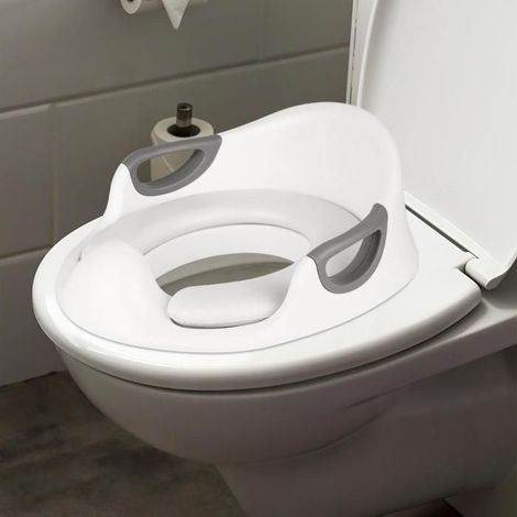 1 Réducteur de toilette enfant, avec coussin amovible, antidérapant, poignée de sécurité, pour toilettes rondes et ovales (1/4)