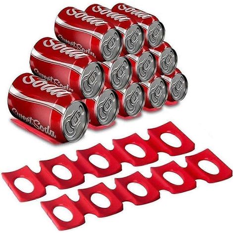 Lot de 2 supports empilables pour bouteilles et canettes, distributeur de canettes en silicone pour réfrigérateur, gain de place, rouge (1/4)