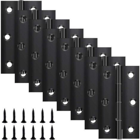 8 Pack Folding Hinges 68mm × 38mm, Black Stainless Steel Hinge, Piano Hinge, Small Hinge, Door Hinge for Doors, Windows, Cabinets with 48 Screws (1/5)