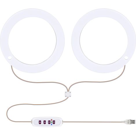 Lampe LED Horticole Spectre Complet avec 20 LED, Minuterie 8H/12H/16H, 5 Niveaux Variateur, Hauteur Réglable, USB Anneau Lumineux pour Plantes Grasses (1/4)
