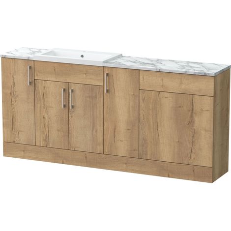 Wichnor Floor Standing 4 Door Vanity Basin WC Unit with Polymarble Basin and Laminate Worktop, 1800mm, Autumn Oak