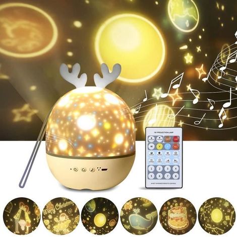 Veilleuse projecteur musical LED pour enfants avec télécommande - 8 chansons - Voûte étoilée de nuit (1/4)