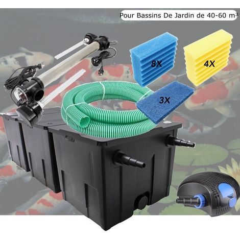 Kit Filtration UV 110 W, Acier Inoxydable, + Jeu de mousses Bassin de Jardin: 40-60 m³ (1/5)
