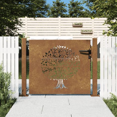 Portail de jardin Portail de clôture Portillons de jardin 105x105 cm acier corten conception de l'arbre XRJR705086 (1/5)