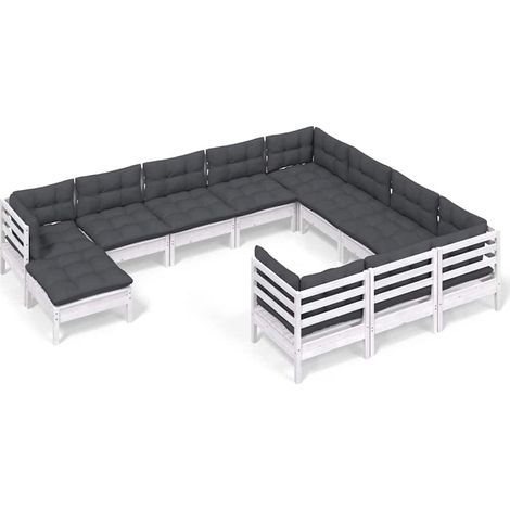 Maison Exclusive - Muebles de jardín 11 pzas y cojines blanco mad (1/5)