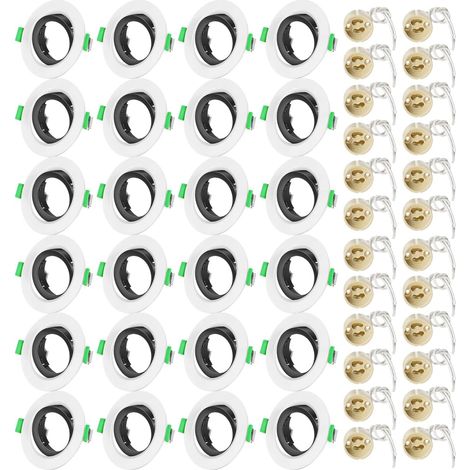 Projecteurs Spot Encastrable GU10 Set Cadre Avec Douille Céramique GU10,Rond Blanc Anneau Extérieur et Noir Anneau Intérieur,Cadre de Montage Spot LED,Orientable A 30°,Pour Spots de Plafond,Lot de 24