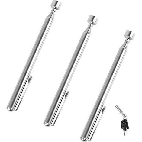 Set di 3 strumenti di raccolta magnetica telescopici, asta magnetica flessibile con clip retrattile per chiavi, pinze, viti, dadi e bulloni. (1/4)