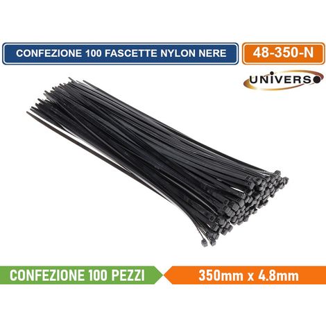 CONFEZIONE 100 PEZZI FASCETTE SERRACAVO AUTOBLOCCANTI IN NYLON NERO 4.8mm X 350mm (1/2)