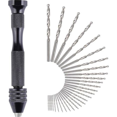 31 Pièces Perceuse à Main Twist Drill Bits Mini Perceuse à Main de Precision Aluminum Mandrin Sans Clé 30 Foret Fraise Twist 0,3-3,0 mm Pour Bricolage Forage Avec Sac-RAPANDA (1/5)