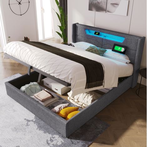 CHICFURN lit rembourré velours beige tête de lit coquillage pieds dorés 90 x 200 cm (1/5)