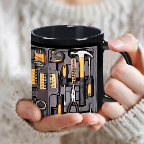 Tasse À Café Outil - Céramique 11 Oz - Imprimé Clé À Molette Et Tournevis - Pour Atelier Garage Bureau - 1 Pièce (1/5)