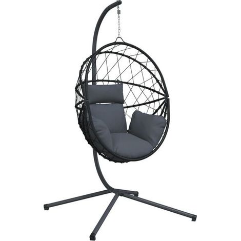 Fauteuil suspendu en forme d'œuf avec cadre couleur anthracite (1/5)