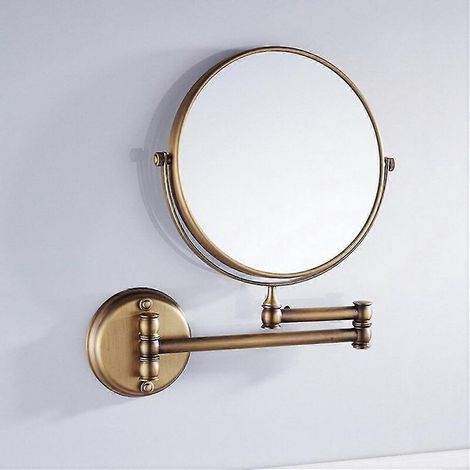 Miroir de salle de bain mural en laiton antique, rond, 8 pouces, grossissement x3, miroir de maquillage réglable à 360 degrés (doré) (1/5)