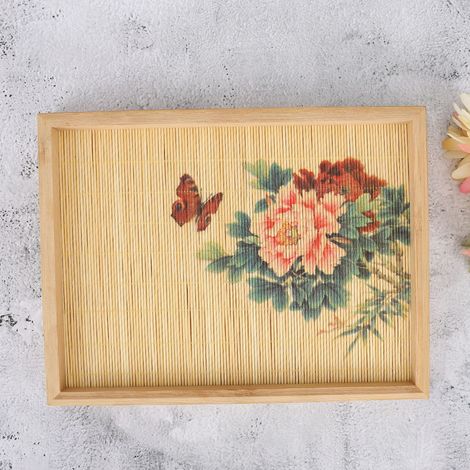 Produits rétro haut de gamme en bambou tressé, plateaux en bambou, bracelets, objets à main, présentoirs en noyer, supports, guéridons, plateaux en bambou à motif pivoine